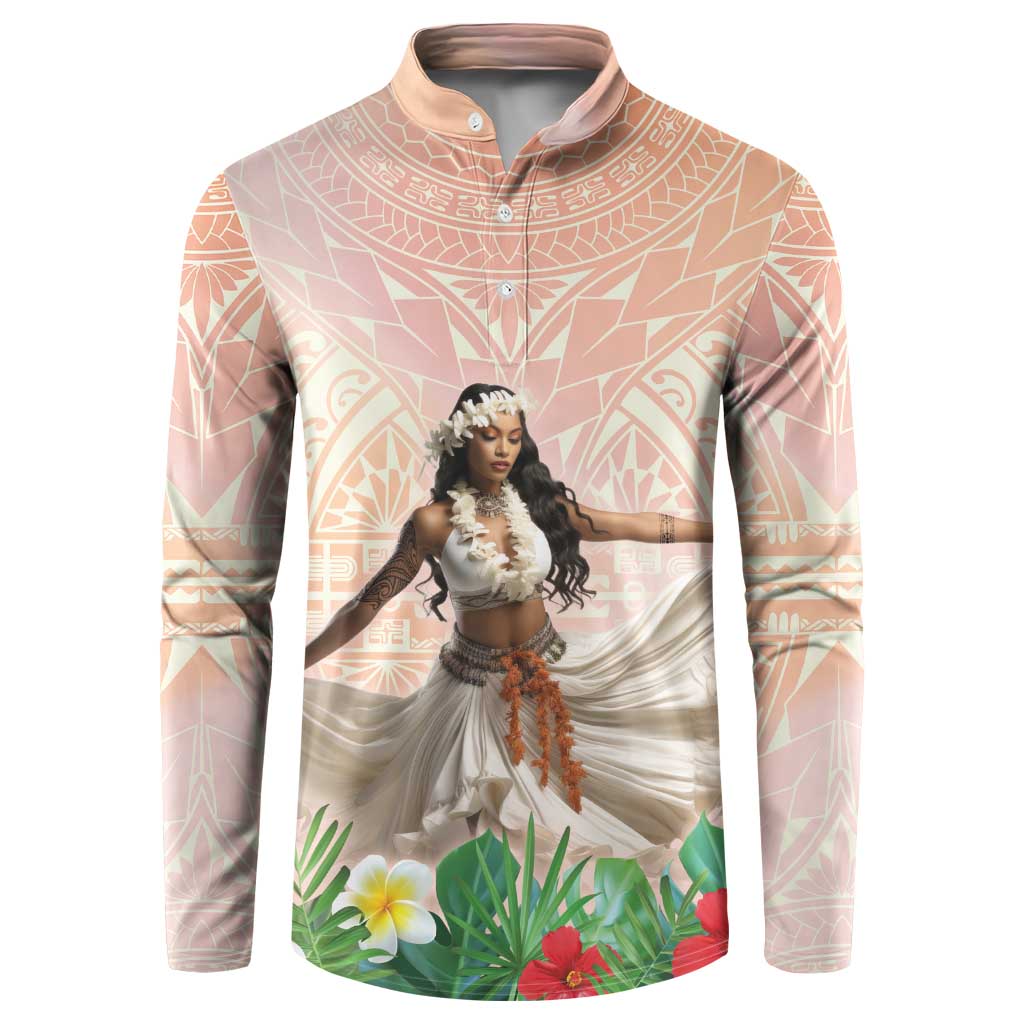 Woman Polynesian Tattoos Button Sweatshirt Tropical Flower - Peach Fuzz Color LT03 Peach Fuzz - Polynesian Pride