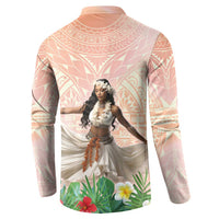 Woman Polynesian Tattoos Button Sweatshirt Tropical Flower - Peach Fuzz Color LT03 - Polynesian Pride