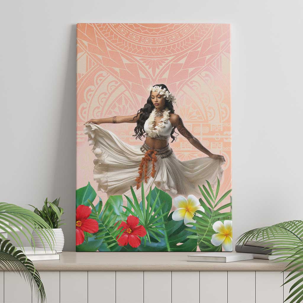 Woman Polynesian Tattoos Canvas Wall Art Tropical Flower - Peach Fuzz Color LT03 - Polynesian Pride