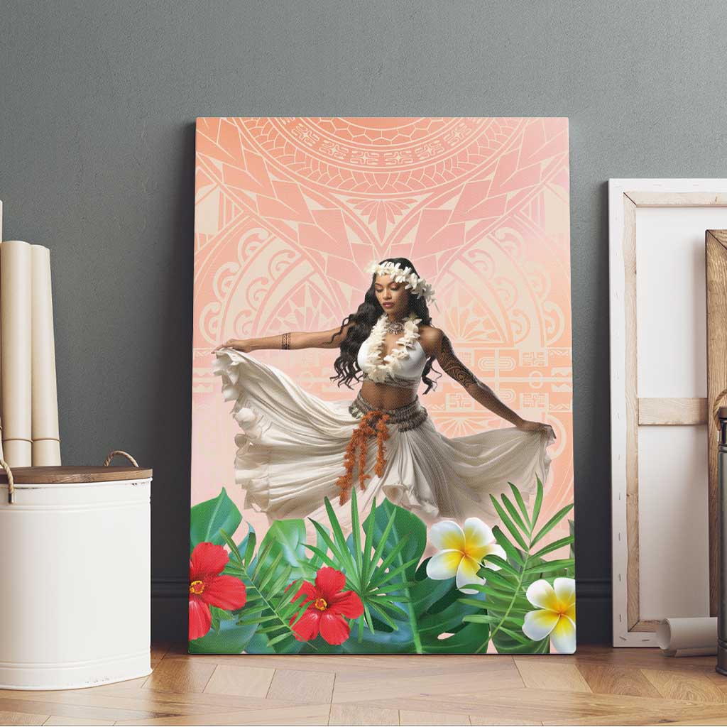 Woman Polynesian Tattoos Canvas Wall Art Tropical Flower - Peach Fuzz Color LT03 - Polynesian Pride