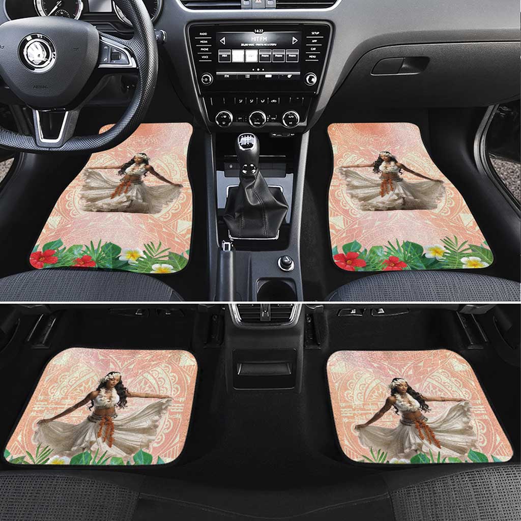 Woman Polynesian Tattoos Car Mats Tropical Flower - Peach Fuzz Color LT03 Set 4pcs Peach Fuzz - Polynesian Pride