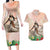 Woman Polynesian Tattoos Couples Matching Long Sleeve Bodycon Dress and Hawaiian Shirt Tropical Flower - Peach Fuzz Color