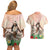 Woman Polynesian Tattoos Couples Matching Off Shoulder Short Dress and Hawaiian Shirt Tropical Flower - Peach Fuzz Color