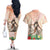 Woman Polynesian Tattoos Couples Matching Off The Shoulder Long Sleeve Dress and Hawaiian Shirt Tropical Flower - Peach Fuzz Color