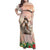 Woman Polynesian Tattoos Family Matching Off Shoulder Maxi Dress and Hawaiian Shirt Tropical Flower - Peach Fuzz Color