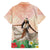 Woman Polynesian Tattoos Family Matching Off Shoulder Short Dress and Hawaiian Shirt Tropical Flower - Peach Fuzz Color