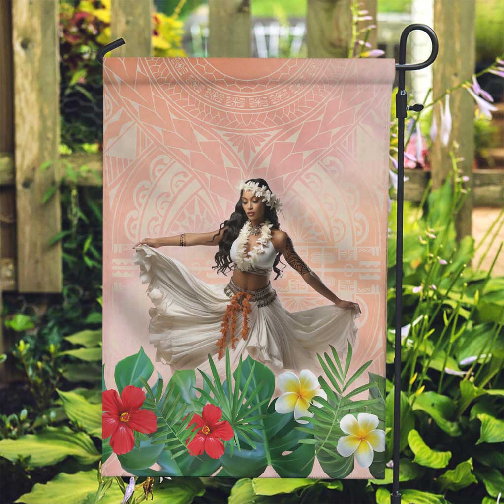 Woman Polynesian Tattoos Garden Flag Tropical Flower - Peach Fuzz Color LT03 Garden Flag Peach Fuzz - Polynesian Pride