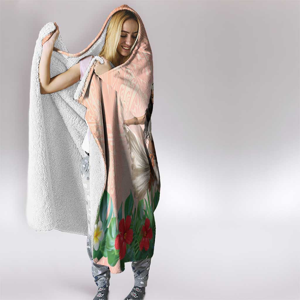 Woman Polynesian Tattoos Hooded Blanket Tropical Flower - Peach Fuzz Color LT03 - Polynesian Pride