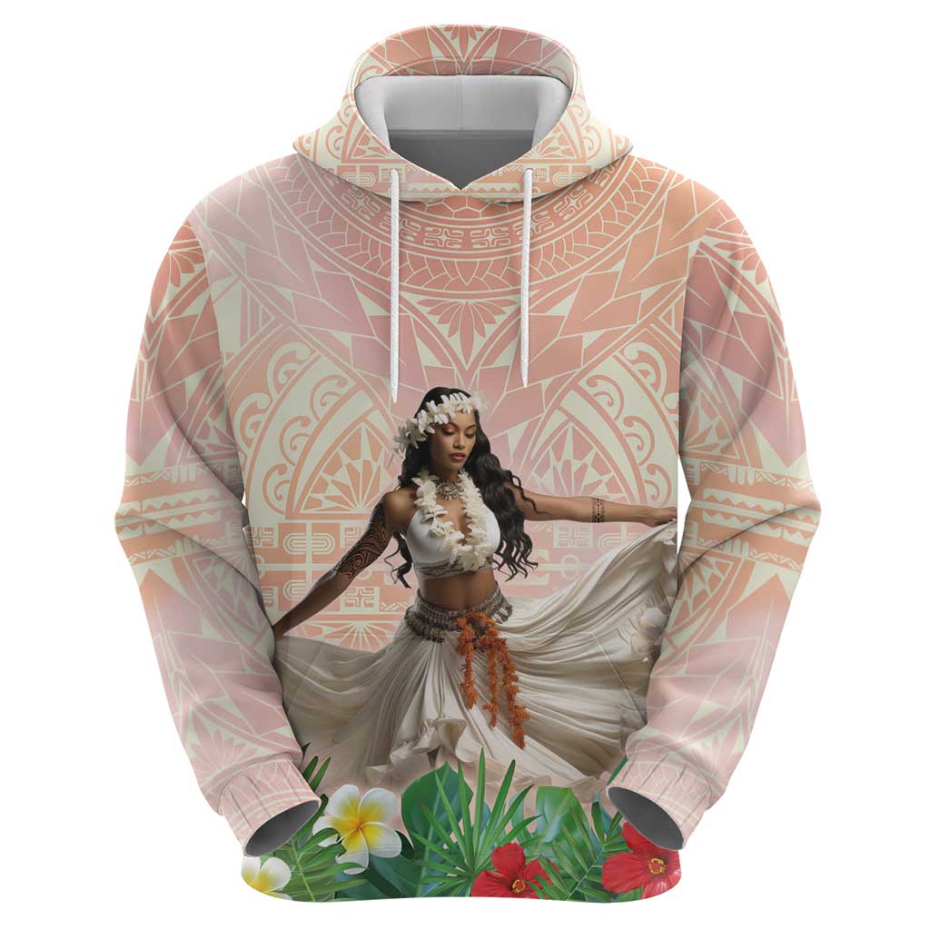 Woman Polynesian Tattoos Hoodie Tropical Flower - Peach Fuzz Color