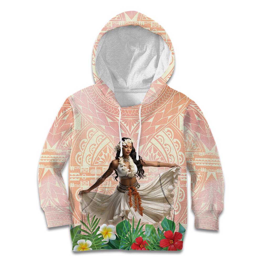Woman Polynesian Tattoos Kid Hoodie Tropical Flower - Peach Fuzz Color