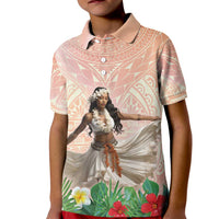 Woman Polynesian Tattoos Kid Polo Shirt Tropical Flower - Peach Fuzz Color