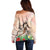 Woman Polynesian Tattoos Off Shoulder Sweater Tropical Flower - Peach Fuzz Color