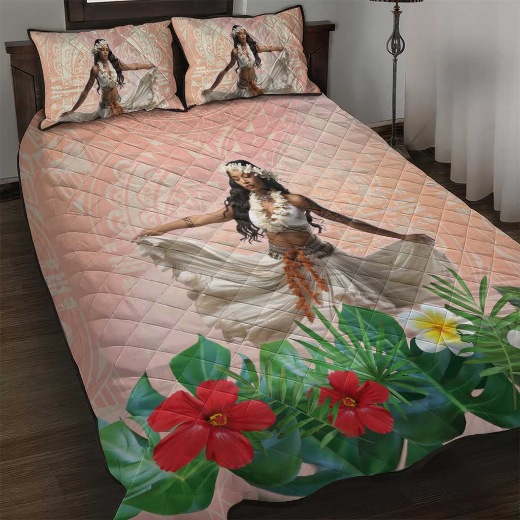 Woman Polynesian Tattoos Quilt Bed Set Tropical Flower - Peach Fuzz Color LT03 Peach Fuzz - Polynesian Pride