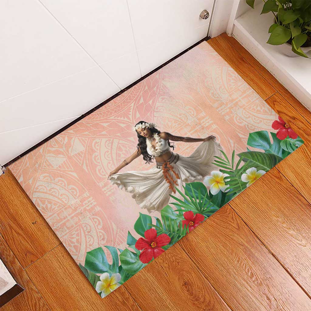 Woman Polynesian Tattoos Rubber Doormat Tropical Flower - Peach Fuzz Color LT03 - Polynesian Pride