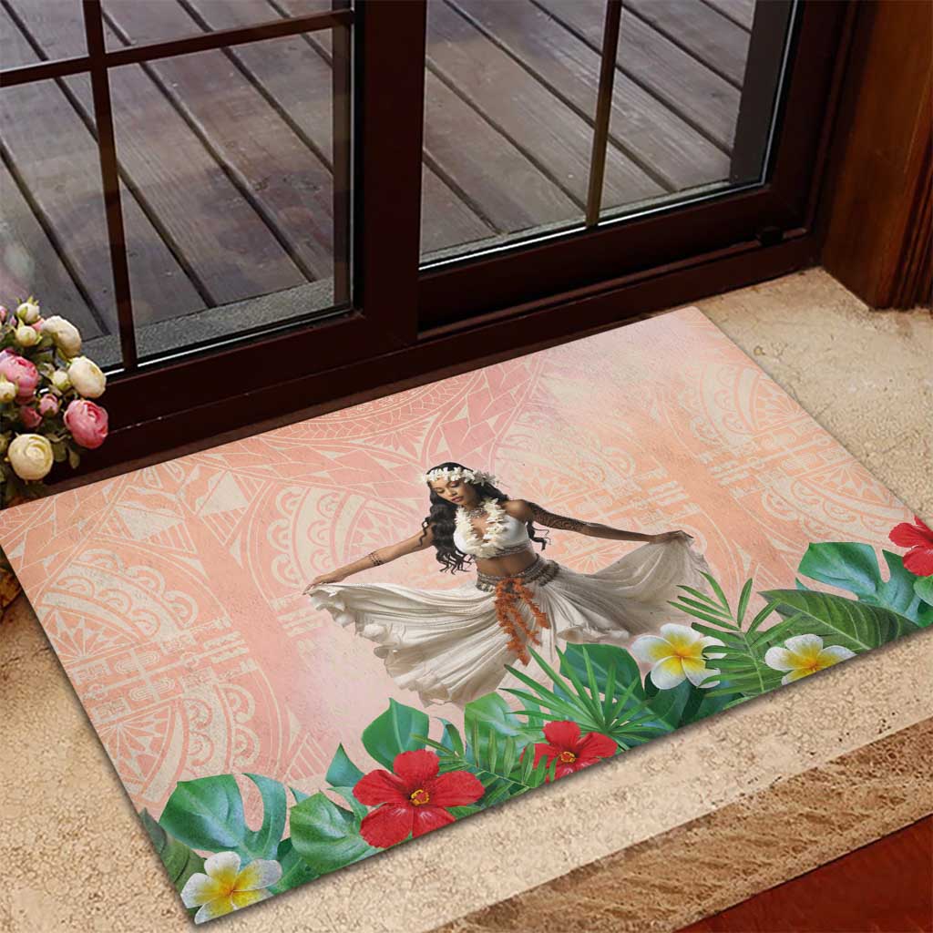 Woman Polynesian Tattoos Rubber Doormat Tropical Flower - Peach Fuzz Color LT03 - Polynesian Pride