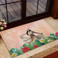 Woman Polynesian Tattoos Rubber Doormat Tropical Flower - Peach Fuzz Color LT03 - Polynesian Pride
