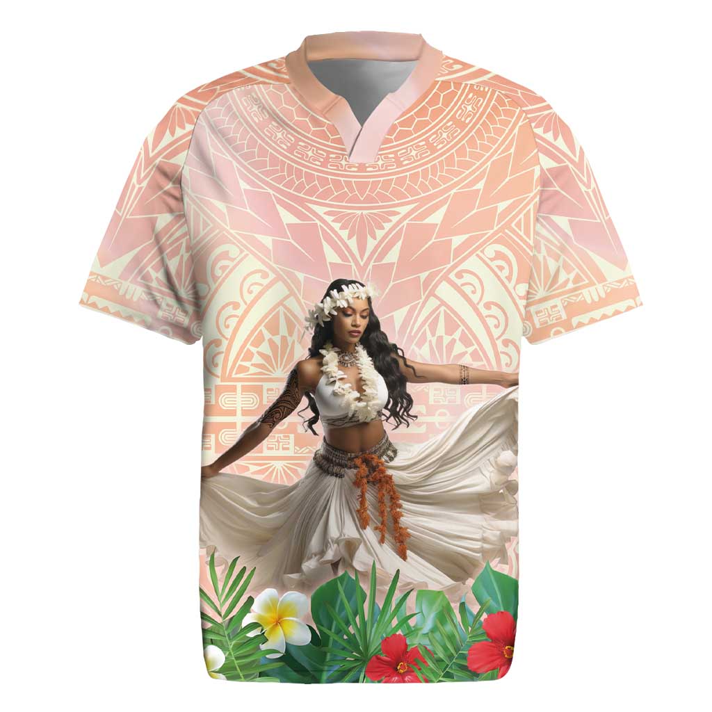 Woman Polynesian Tattoos Rugby Jersey Tropical Flower - Peach Fuzz Color LT03 Peach Fuzz - Polynesian Pride