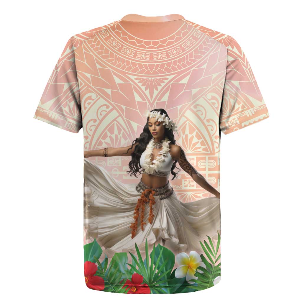 Woman Polynesian Tattoos Rugby Jersey Tropical Flower - Peach Fuzz Color LT03 - Polynesian Pride