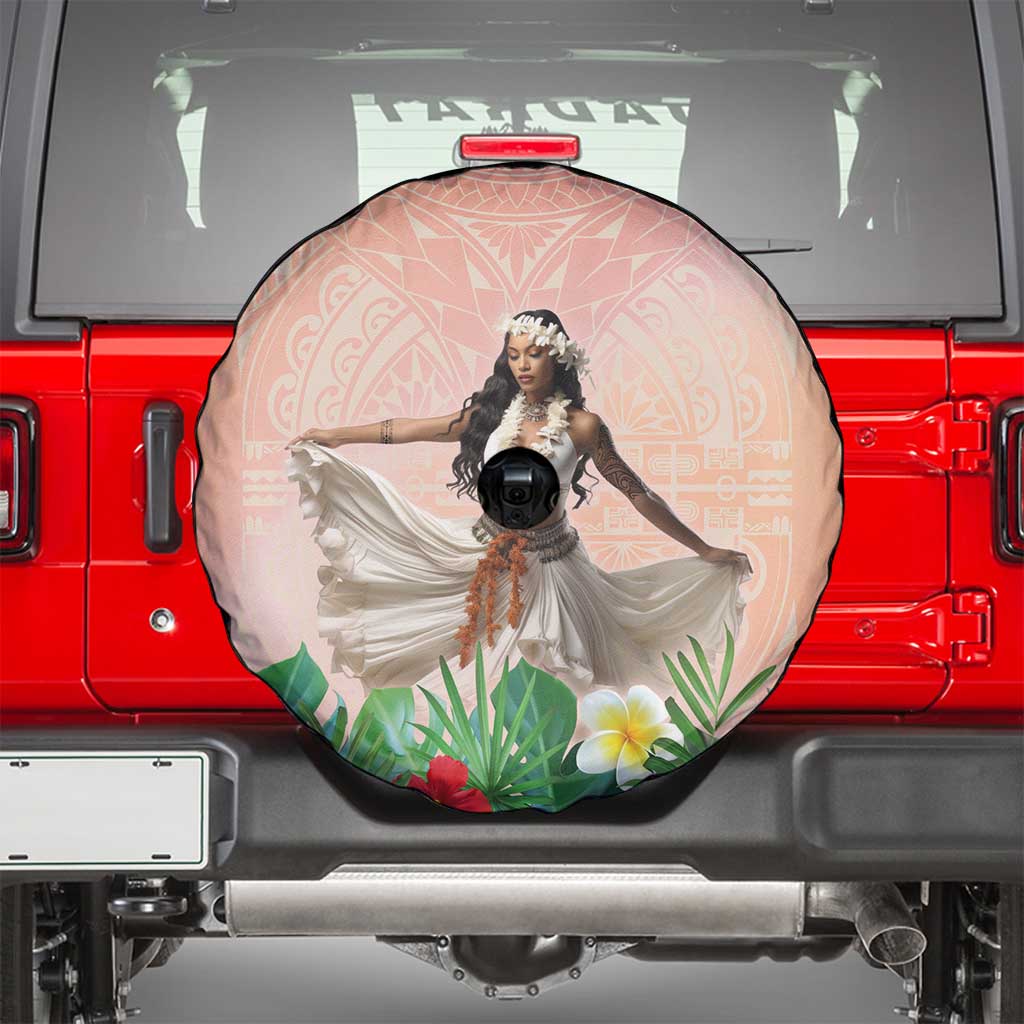 Woman Polynesian Tattoos Spare Tire Cover Tropical Flower - Peach Fuzz Color LT03 - Polynesian Pride