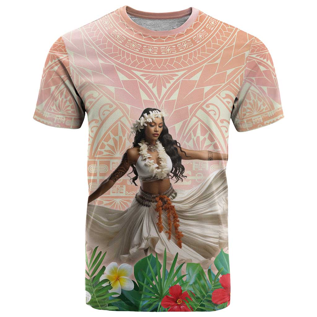 Woman Polynesian Tattoos T Shirt Tropical Flower - Peach Fuzz Color