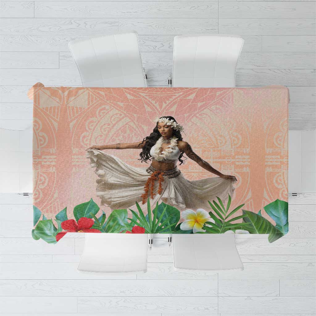Woman Polynesian Tattoos Tablecloth Tropical Flower - Peach Fuzz Color LT03 Peach Fuzz - Polynesian Pride