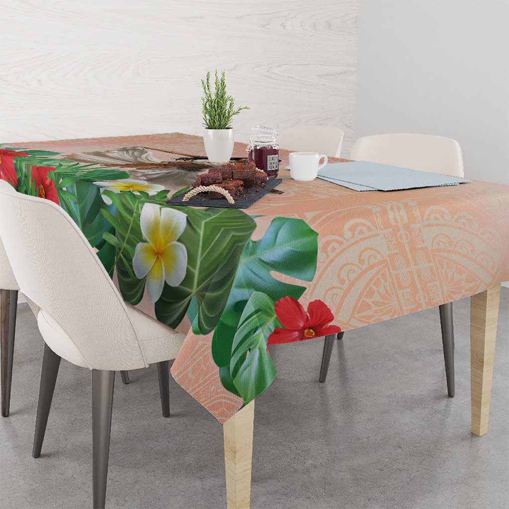 Woman Polynesian Tattoos Tablecloth Tropical Flower - Peach Fuzz Color LT03 - Polynesian Pride