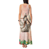 Woman Polynesian Tattoos Tank Maxi Dress Tropical Flower - Peach Fuzz Color LT03 - Polynesian Pride