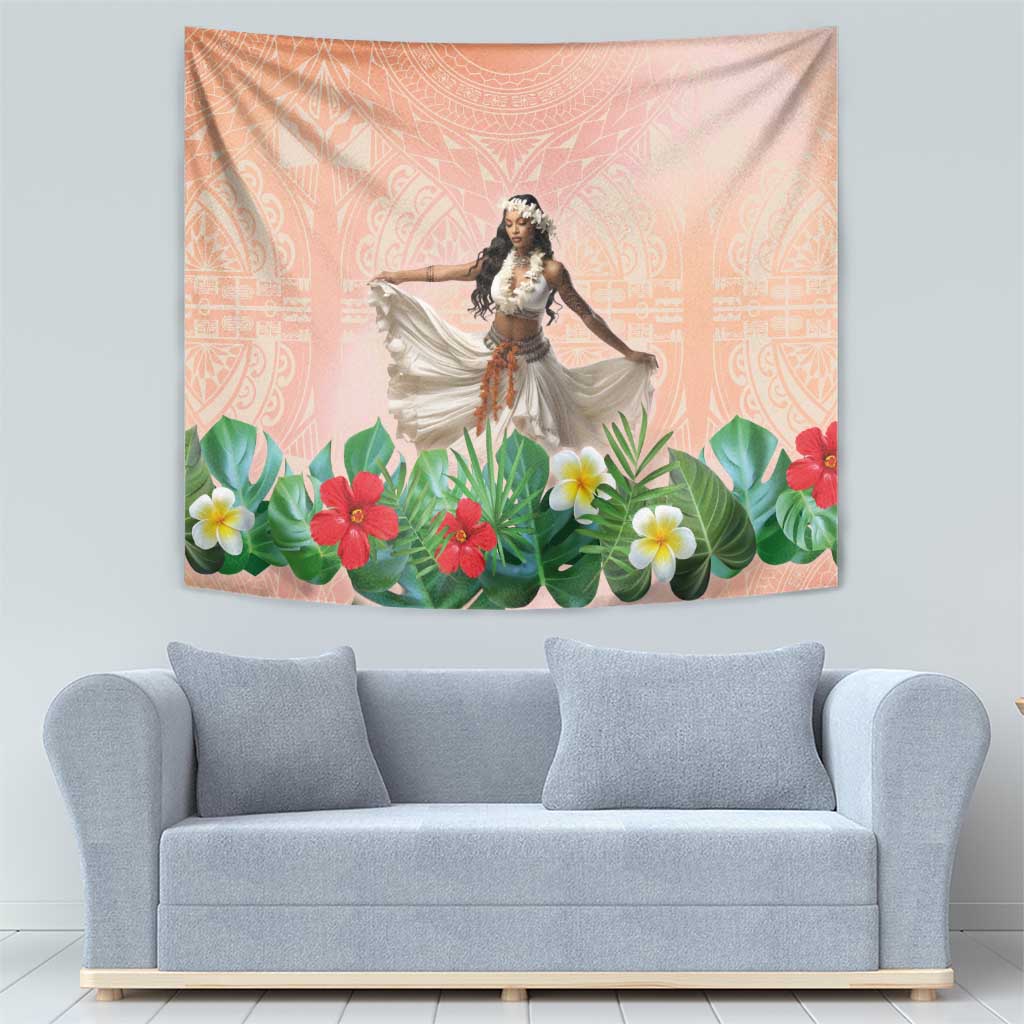 Woman Polynesian Tattoos Tapestry Tropical Flower - Peach Fuzz Color LT03 - Polynesian Pride