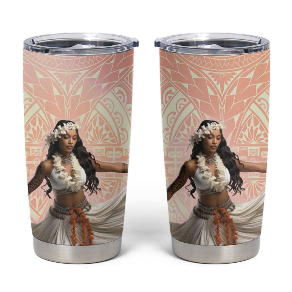 Woman Polynesian Tattoos Tumbler Cup Tropical Flower - Peach Fuzz Color LT03 Peach Fuzz - Polynesian Pride