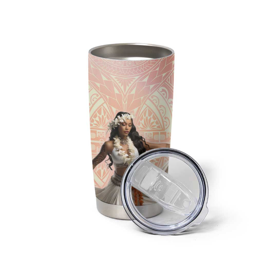 Woman Polynesian Tattoos Tumbler Cup Tropical Flower - Peach Fuzz Color LT03 - Polynesian Pride