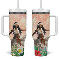 Woman Polynesian Tattoos Tumbler With Handle Tropical Flower - Peach Fuzz Color LT03 One Size: 40 oz Peach Fuzz - Polynesian Pride