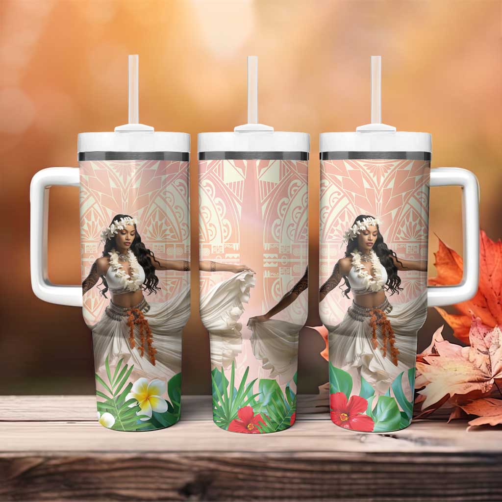 Woman Polynesian Tattoos Tumbler With Handle Tropical Flower - Peach Fuzz Color LT03 - Polynesian Pride