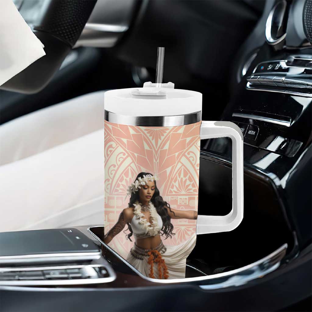 Woman Polynesian Tattoos Tumbler With Handle Tropical Flower - Peach Fuzz Color LT03 - Polynesian Pride