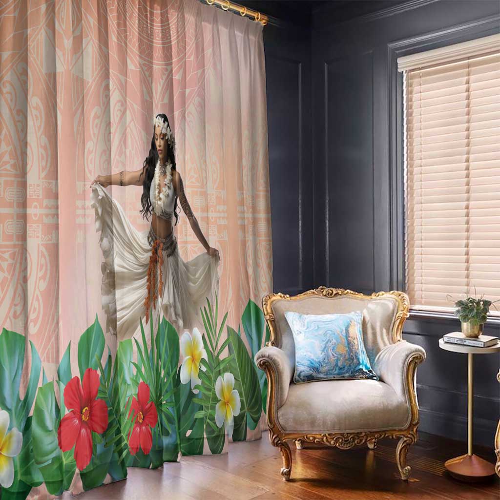 Woman Polynesian Tattoos Window Curtain Tropical Flower - Peach Fuzz Color LT03 - Polynesian Pride
