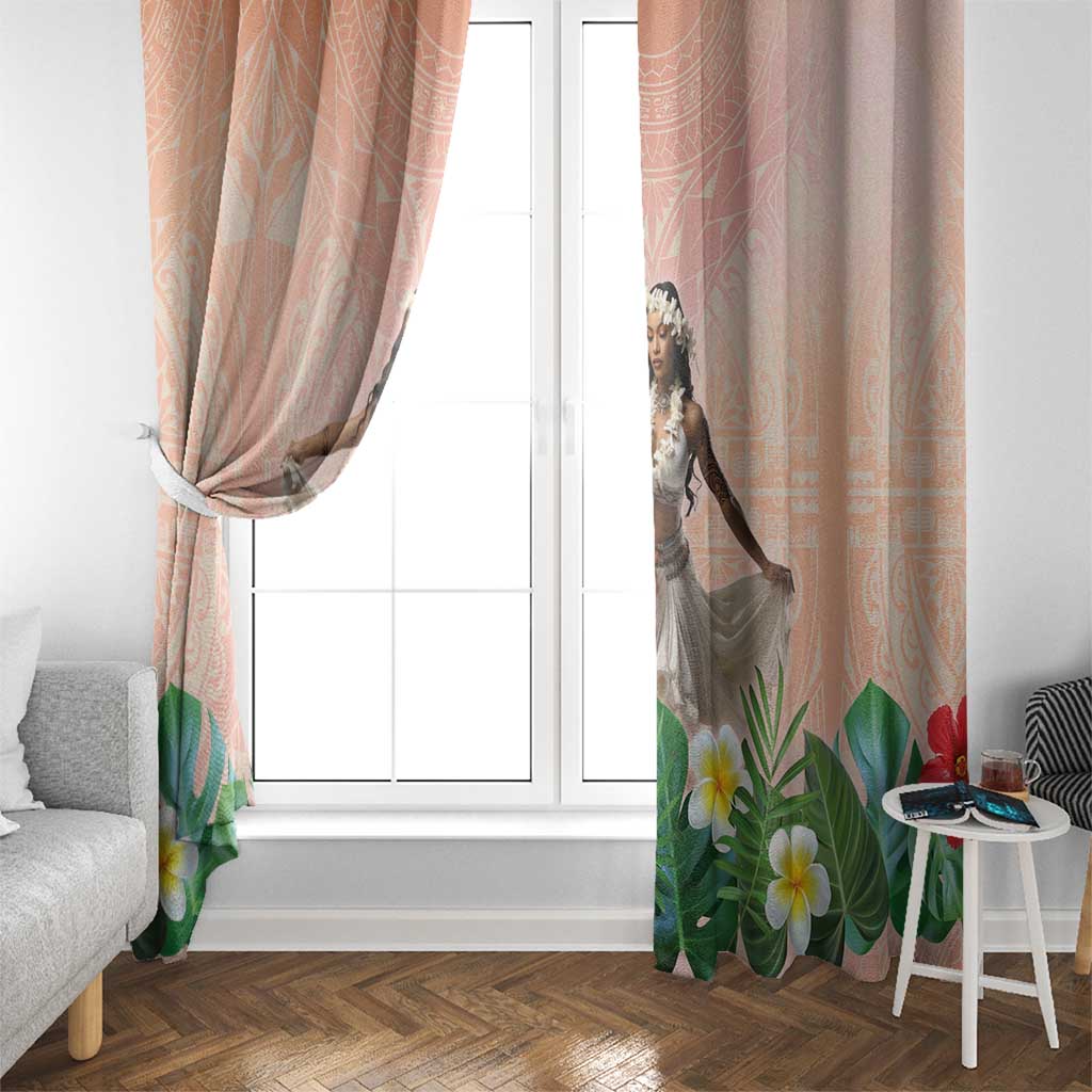 Woman Polynesian Tattoos Window Curtain Tropical Flower - Peach Fuzz Color LT03 - Polynesian Pride