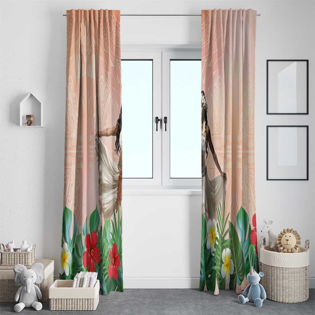 Woman Polynesian Tattoos Window Curtain Tropical Flower - Peach Fuzz Color LT03 - Polynesian Pride