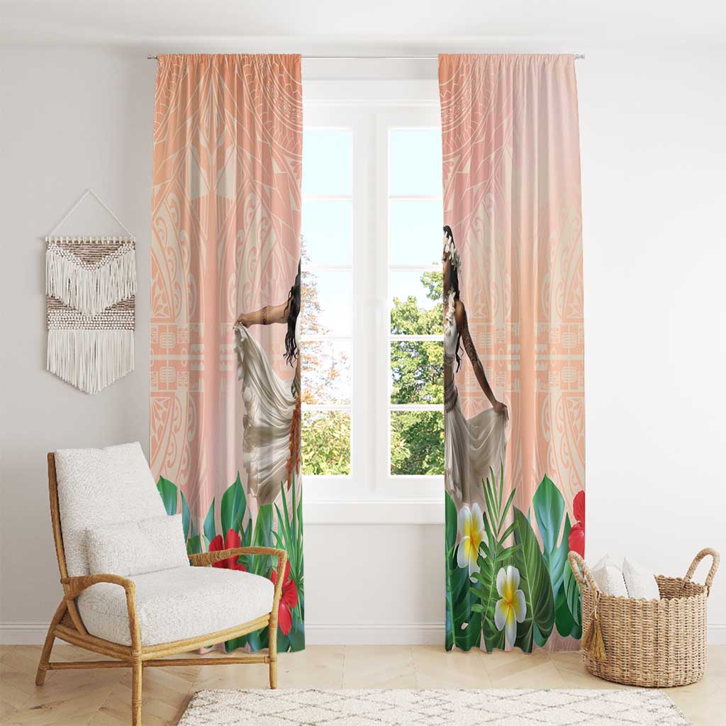 Woman Polynesian Tattoos Window Curtain Tropical Flower - Peach Fuzz Color LT03 - Polynesian Pride