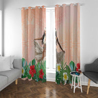 Woman Polynesian Tattoos Window Curtain Tropical Flower - Peach Fuzz Color LT03 With Grommets Peach Fuzz - Polynesian Pride
