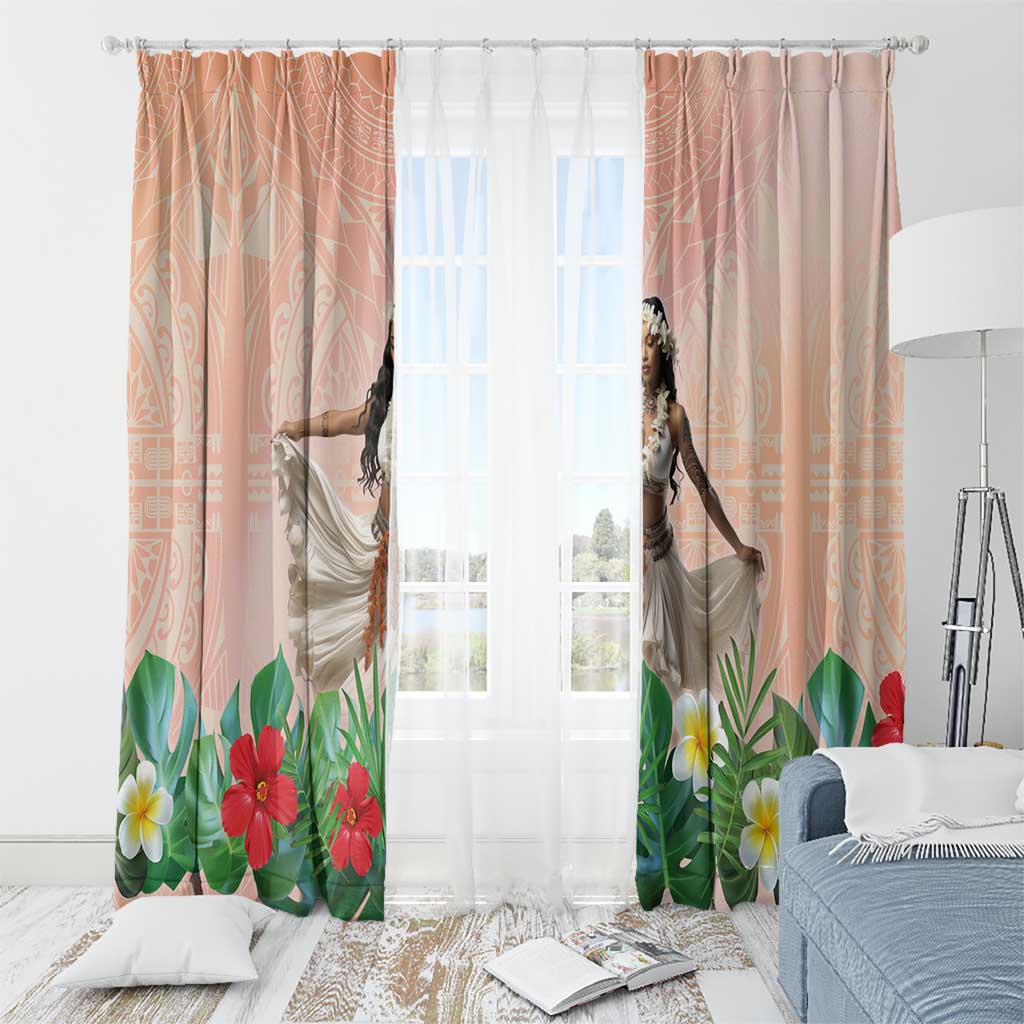 Woman Polynesian Tattoos Window Curtain Tropical Flower - Peach Fuzz Color LT03 - Polynesian Pride