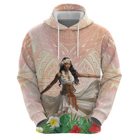 Woman Polynesian Tattoos Zip Hoodie Tropical Flower - Peach Fuzz Color