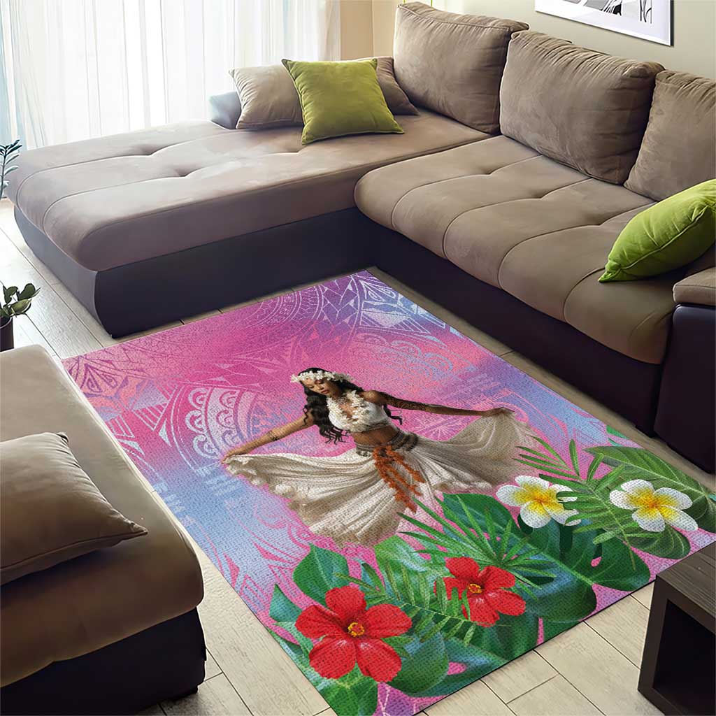 Woman Polynesian Tattoos Area Rug Tropical Flower - Sweets Vibrant Color