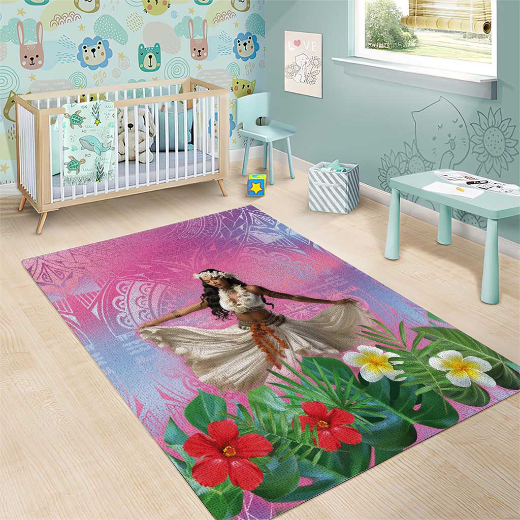 Woman Polynesian Tattoos Area Rug Tropical Flower - Sweets Vibrant Color