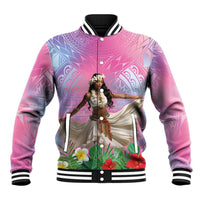 Woman Polynesian Tattoos Baseball Jacket Tropical Flower - Sweets Vibrant Color LT03 Unisex Vibrant Gradient - Polynesian Pride