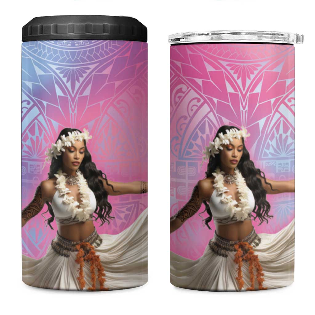 Woman Polynesian Tattoos 4 in 1 Can Cooler Tumbler Tropical Flower - Sweets Vibrant Color