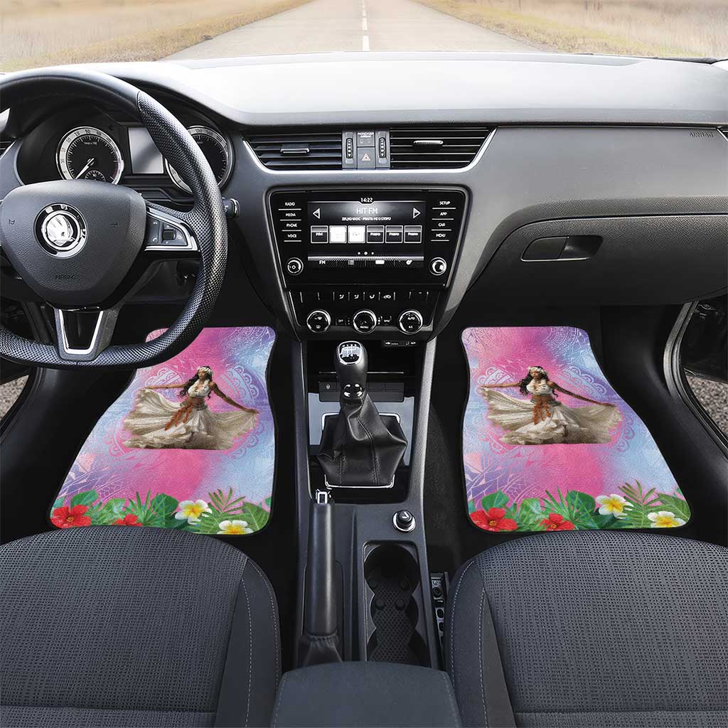 Woman Polynesian Tattoos Car Mats Tropical Flower - Sweets Vibrant Color LT03 Set 2pcs - Front Vibrant Gradient - Polynesian Pride