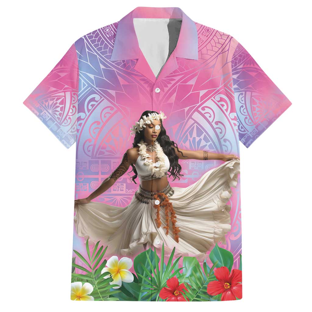 Woman Polynesian Tattoos Hawaiian Shirt Tropical Flower - Sweets Vibrant Color