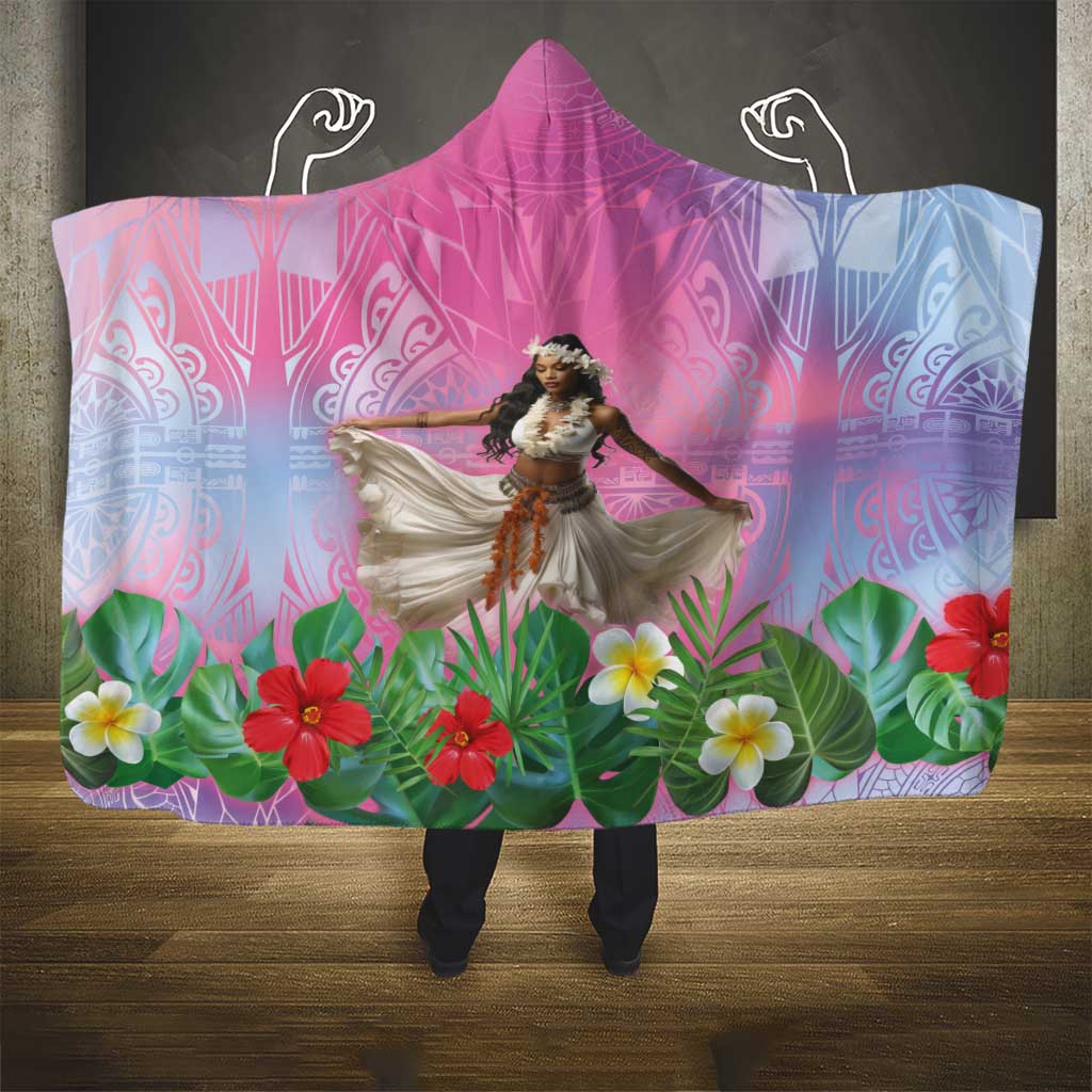 Woman Polynesian Tattoos Hooded Blanket Tropical Flower - Sweets Vibrant Color LT03 - Polynesian Pride