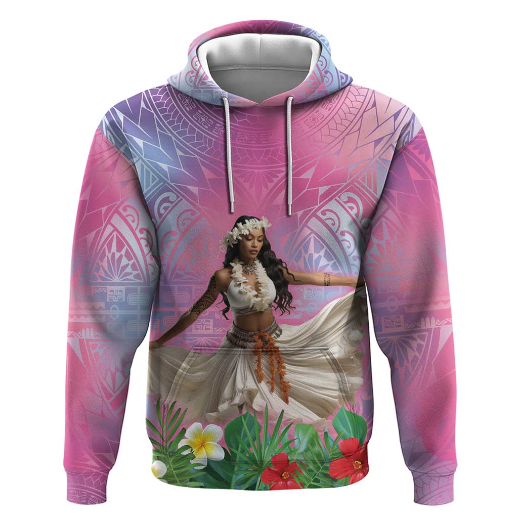 Woman Polynesian Tattoos Hoodie Tropical Flower - Sweets Vibrant Color