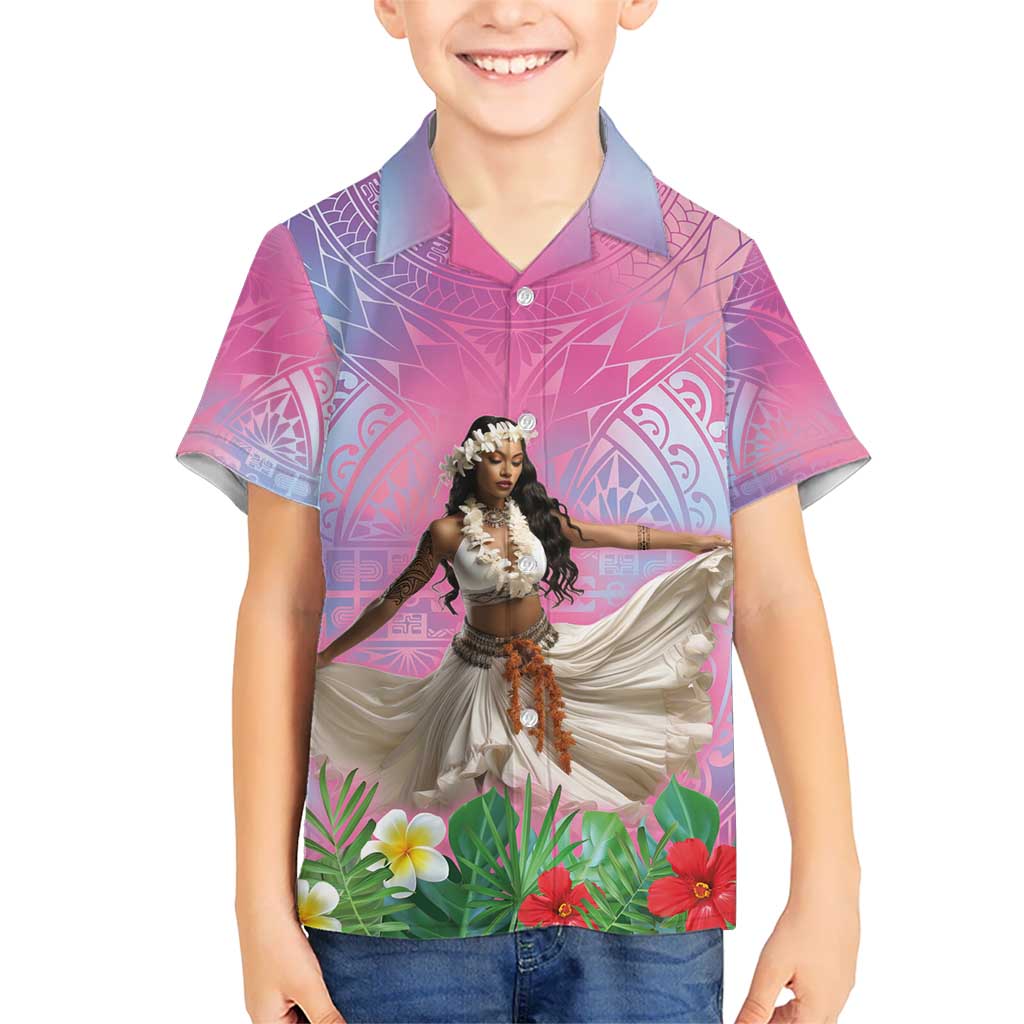 Woman Polynesian Tattoos Kid Hawaiian Shirt Tropical Flower - Sweets Vibrant Color