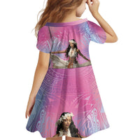 Woman Polynesian Tattoos Kid Short Sleeve Dress Tropical Flower - Sweets Vibrant Color